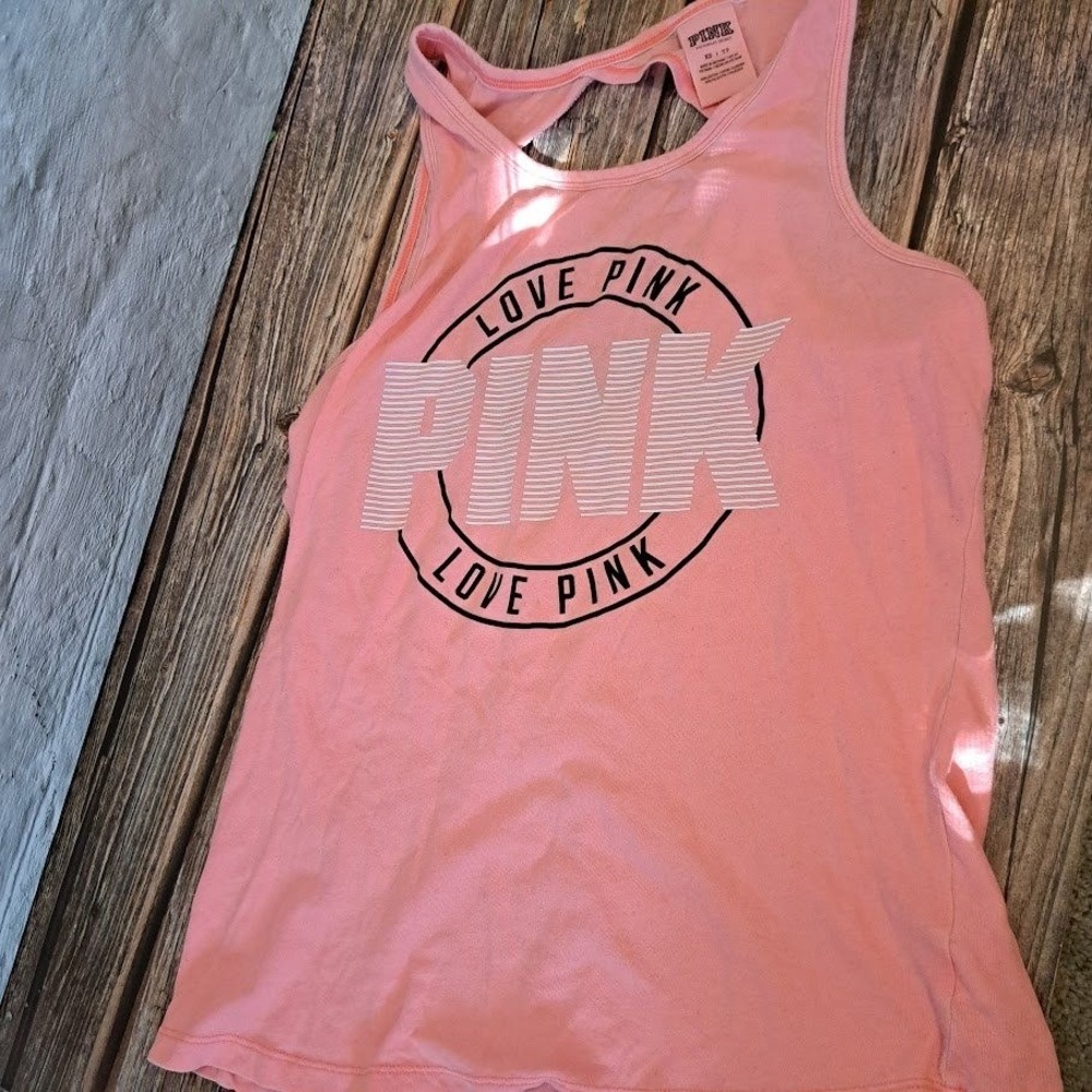 Victoria's Secret PINK Activewear Bundle XS Tank Tops S Leggings Black Peach 3pc
